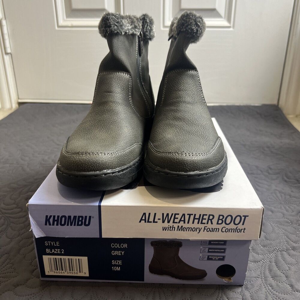 Khombu BLAZE 2 All Weather Booties - (GRAY) SZ 10M Winter Comfort Chic Cute NIB